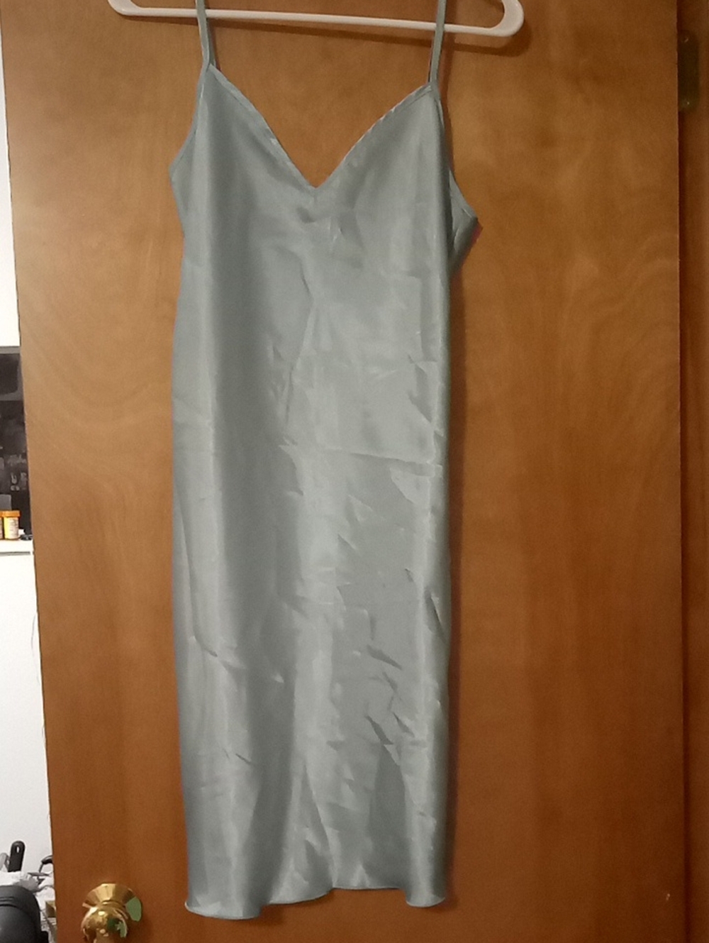 Unk Pale Blue Satin Slip Dress with Spaghetti Straps